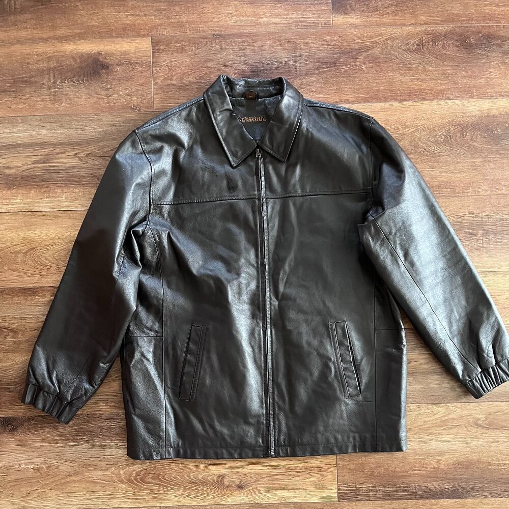 St. Johns Bay black leather jacket Vintage 80's XL Tall excellent condition